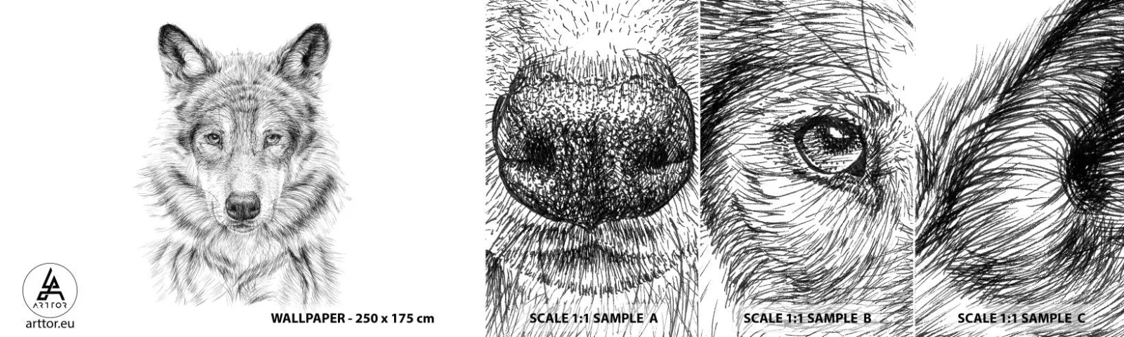 Fototapeta Próbka Samoprzylepna Deluxe Sticker - Urodzony przywódca - Wilk, Szkic, Skandynawski - 100x30 cm