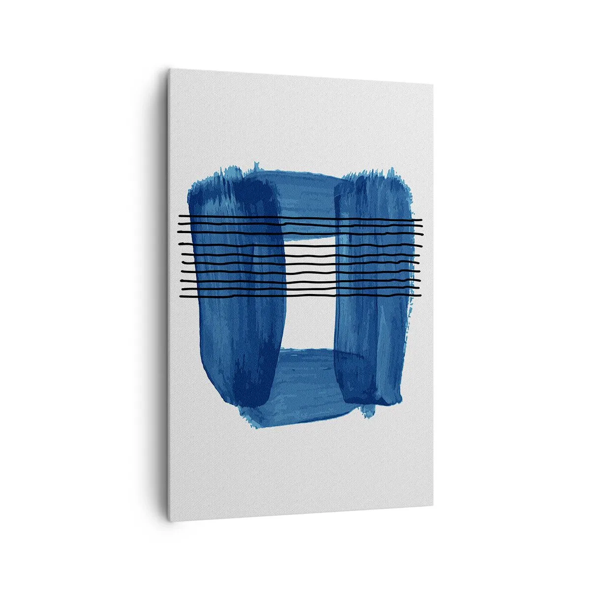 Obraz na płótnie - Abstrakcyjny wzór w odcieniach błękitu z czarnymi liniami - 80x120cm - Niebiesko-czarna kompozycja - Nowoczesna dekoracja ścienna do salonu i sypialni ARTTOR