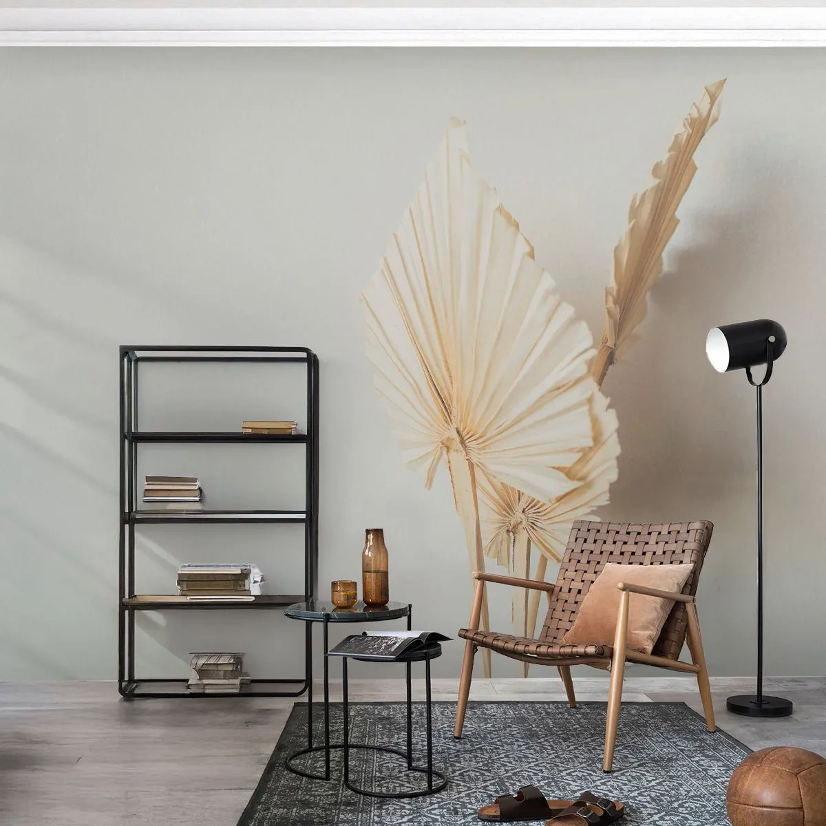 Fototapeta Premium Canvas - Suszone liście palmowe w minimalistycznej aranżacji - 100x70cm - Gdy potrzebne ukojenie - Nowoczesna dekoracja ścienna do salonu i sypialni ARTTOR