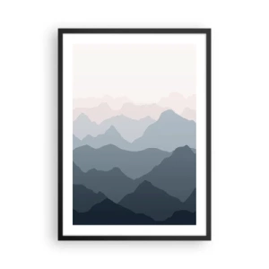 Plakat w czarnej ramie - Warstwowe pasma gór w odcieniach niebieskiego i szarości - 50x70cm - Fale gór - Nowoczesna dekoracja ścienna do salonu i sypialni ARTTOR