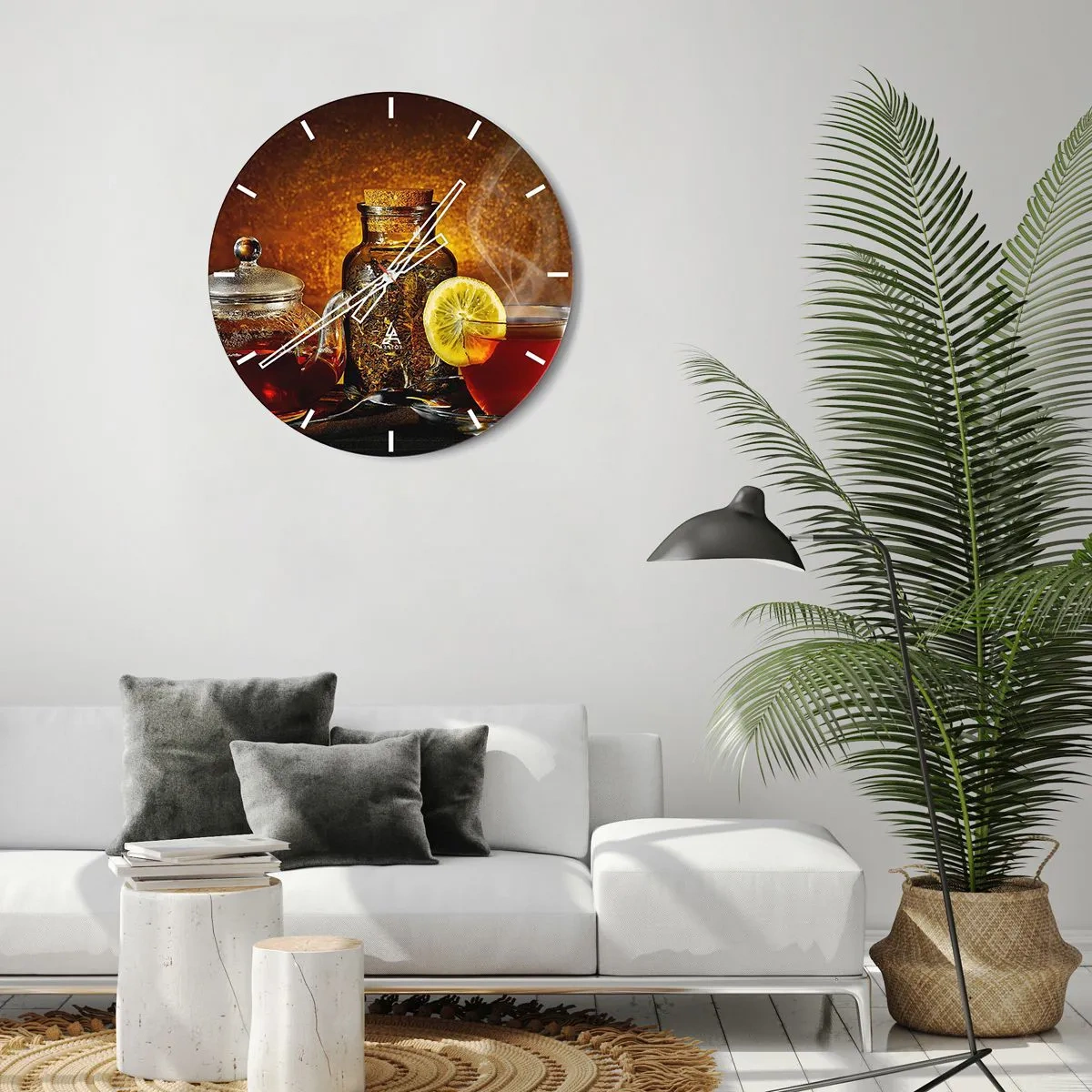 Zegar ścienny - Herbata z cytryną i słoikiem suszu na złotym tle - 30x30cm - W stylu holenderskich mistrzów - Nowoczesna dekoracja ścienna do salonu, kuchni i sypialni ARTTOR