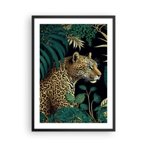 Plakat w czarnej ramie - Złoty lampart w tropikalnej dżungli - 50x70cm - Gospodarz w dżungli - Nowoczesna dekoracja ścienna do salonu i sypialni ARTTOR