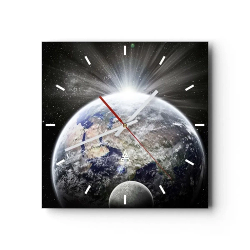 Zegar ścienny - Ziemia i Księżyc oświetlone blaskiem w kosmosie - 30x30cm - W pełnym blasku - Nowoczesna dekoracja ścienna do salonu i sypialni ARTTOR