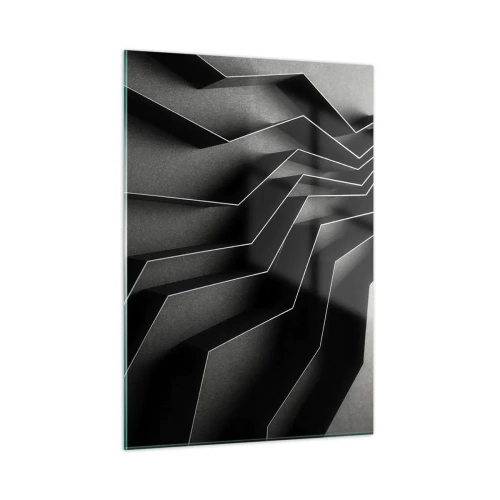 Obraz na szkle - Czarne geometryczne formy z głębią i światłocieniem - 50x70cm - Przestrzenny porządek - Nowoczesna dekoracja ścienna do salonu, kuchni i sypialni ARTTOR