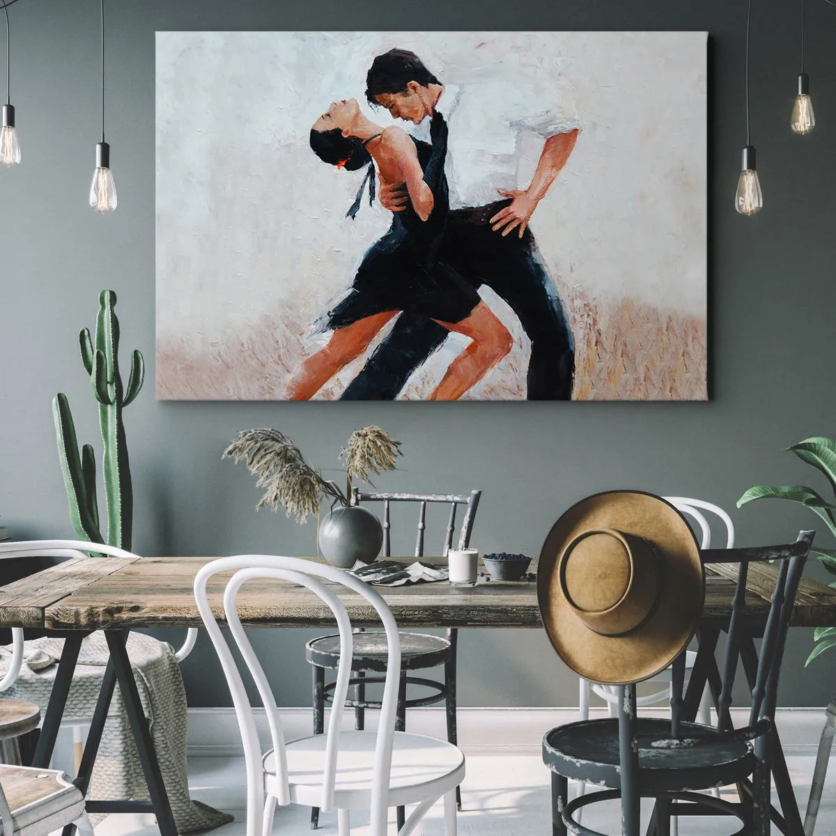 Obraz na płótnie - Para tańcząca w eleganckim, zmysłowym ujęciu - 70x50cm - Tango mych marzeń i snów - Nowoczesna dekoracja ścienna do salonu i sypialni ARTTOR
