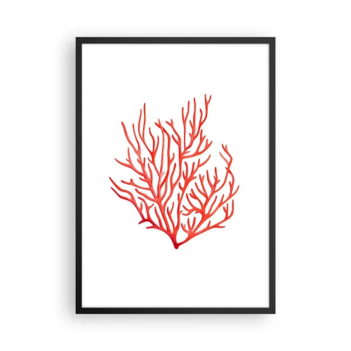 Plakat w czarnej ramie - Czerwony koral na białym tle w minimalistycznym stylu - 50x70cm - Koralowy filigran - Nowoczesna dekoracja ścienna do salonu i sypialni ARTTOR