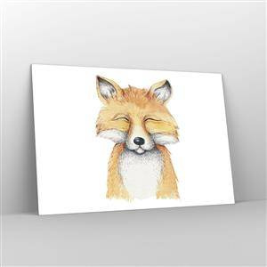 Obraz na szkle - Uroczy lisek z zamkniętymi oczami na białym tle - 120x80cm - Lisie humory - Nowoczesna dekoracja ścienna do salonu, kuchni i sypialni ARTTOR