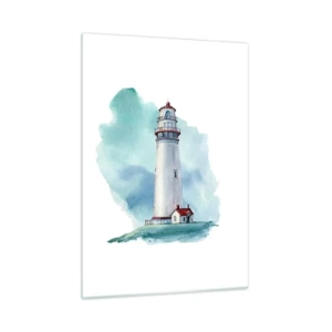 Obraz na szkle - Latarnia morska na tle błękitnego akwarelowego nieba - 50x70cm - Łagodna siostra błękitu - Nowoczesna dekoracja ścienna do salonu, kuchni i sypialni ARTTOR