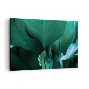 Obraz na płótnie - Zielone liście w minimalistycznej kompozycji - 120x80cm - Zwrócone do światła - Nowoczesna dekoracja ścienna do salonu, kuchni i sypialni ARTTOR