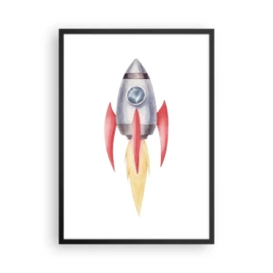 Plakat w czarnej ramie - Rakieta kosmiczna w akwarelowym stylu - 50x70cm - Wyżej, prędzej, dalej - Nowoczesna dekoracja ścienna do salonu i sypialni ARTTOR