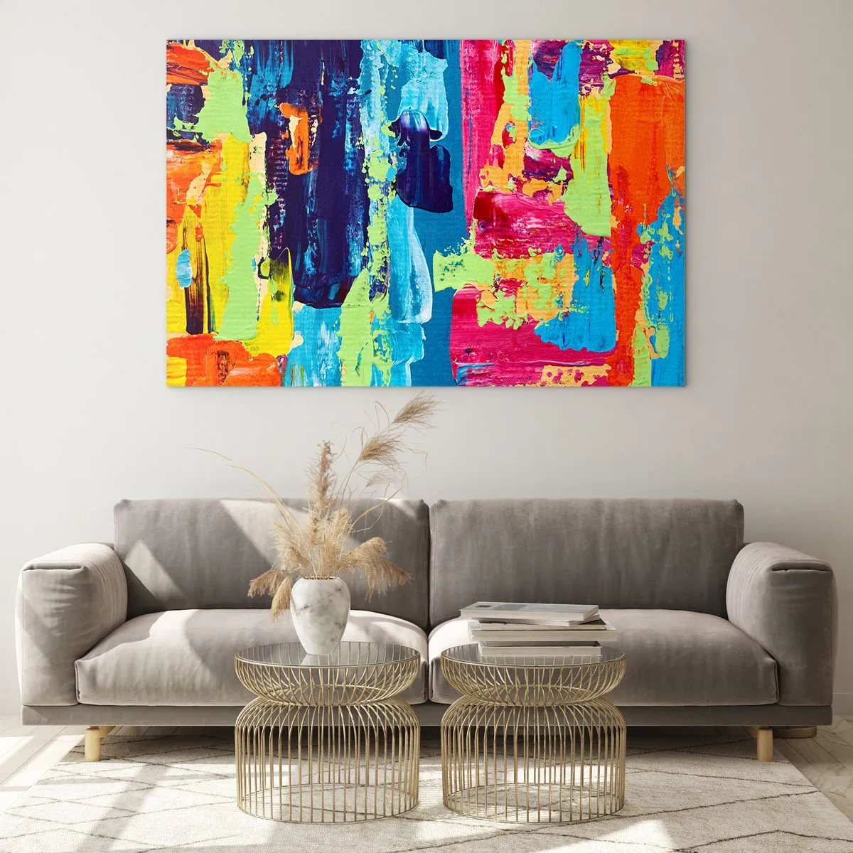 Obraz na szkle - Ilustracja przedstawiająca abstrakcyjny obraz w intensywnych kolorach - 70x50cm - Życie jest piękne! - Nowoczesna dekoracja ścienna do salonu i sypialni ARTTOR