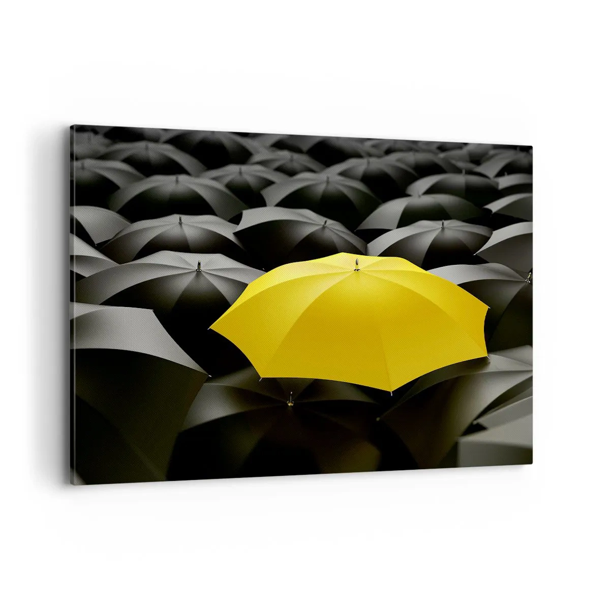 Obraz na płótnie - Żółty parasol wśród czarnych parasoli - 120x80cm - Żegnaj smutku - Nowoczesna dekoracja ścienna do salonu, kuchni i sypialni ARTTOR