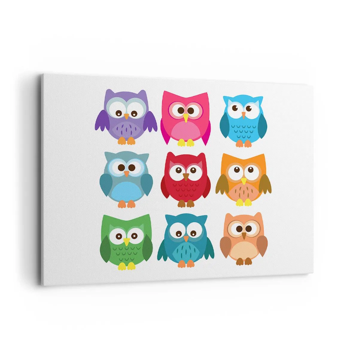 Obraz na płótnie - Kolorowe ilustracje sów w dziecięcym stylu - 100x70cm - Różnić można się zabawnie - Nowoczesna dekoracja ścienna do salonu, kuchni i sypialni ARTTOR