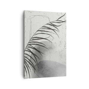 Obraz na płótnie - Delikatny motyw liścia palmy na jasnym tle w stylu skandynawskim - 70x100cm - Subtelna egzotyka natury - Nowoczesna dekoracja ścienna do salonu i sypialni ARTTOR