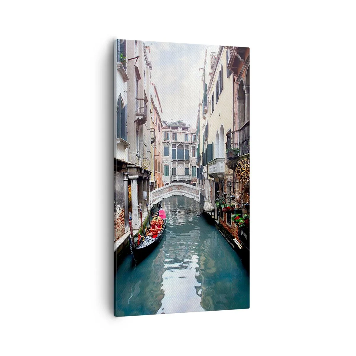 Obraz na płótnie - Pejzaż wenecki z gondolą i mostkiem - 55x100 cm