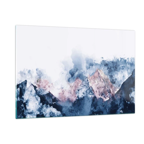 Obraz na szkle - Akwarelowe góry w pastelowych odcieniach niebieskiego i różu - 120x80cm - To są szczyty! - Nowoczesna dekoracja ścienna do salonu, kuchni i sypialni ARTTOR