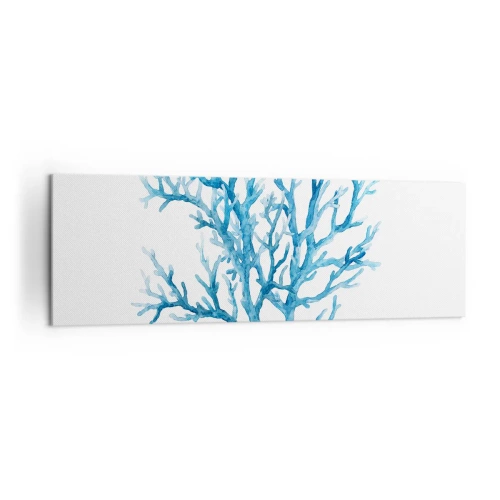 Obraz na płótnie - Błękitny koral na białym tle o minimalistycznym charakterze - 160x50cm - Morski filigran - Nowoczesna dekoracja ścienna do salonu i sypialni ARTTOR