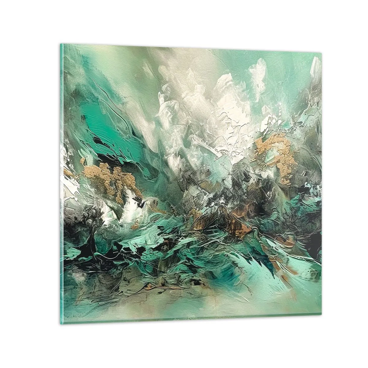 Obraz na szkle - Szmaragdowo-czarna kipiel - 50x50 cm