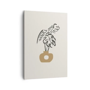 Obraz na płótnie - Minimalistyczna grafika przedstawiająca monsterę w wazonie - 50x70cm - Monstera – ozdoba domu - Nowoczesna dekoracja ścienna do salonu, kuchni i sypialni ARTTOR