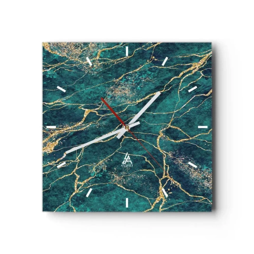 Zegar ścienny - Teksturowany wzór marmuru w odcieniach turkusu i złota - 30x30cm - Żyła złota - Nowoczesna dekoracja ścienna do salonu i sypialni ARTTOR