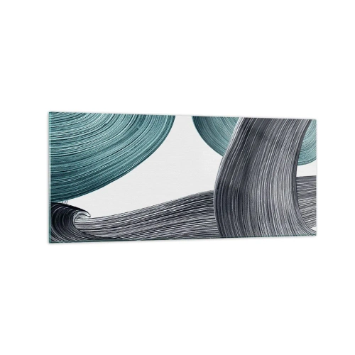 Obraz na szkle - Płynne abstrakcyjne linie w odcieniach zieleni i szarości - 120x50cm - Szmaragdowe i czarne szlaki - Nowoczesna dekoracja ścienna do salonu i sypialni ARTTOR