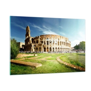 Obraz na szkle - Koloseum w Rzymie oświetlone słońcem - 120x80cm - Jeszcze słychać szczęk broni - Nowoczesna dekoracja ścienna do salonu, kuchni i sypialni ARTTOR