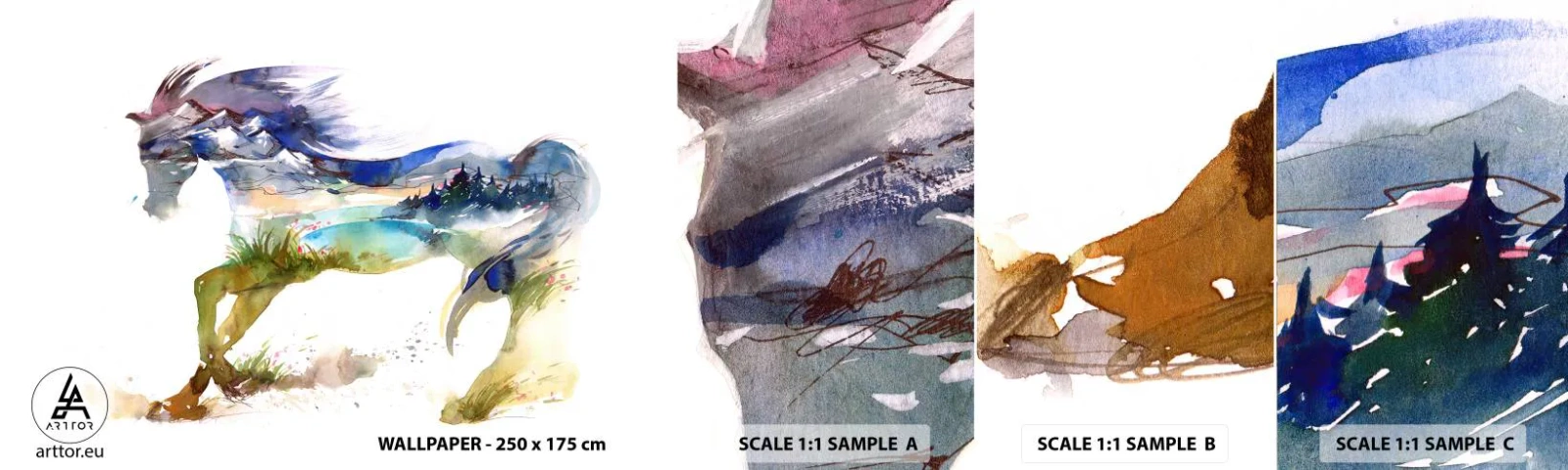 Fototapeta Próbka Samoprzylepna Deluxe Sticker - Z łąki wprost do nieba - Koń, Abstrakcja, Krajobraz - 100x30 cm