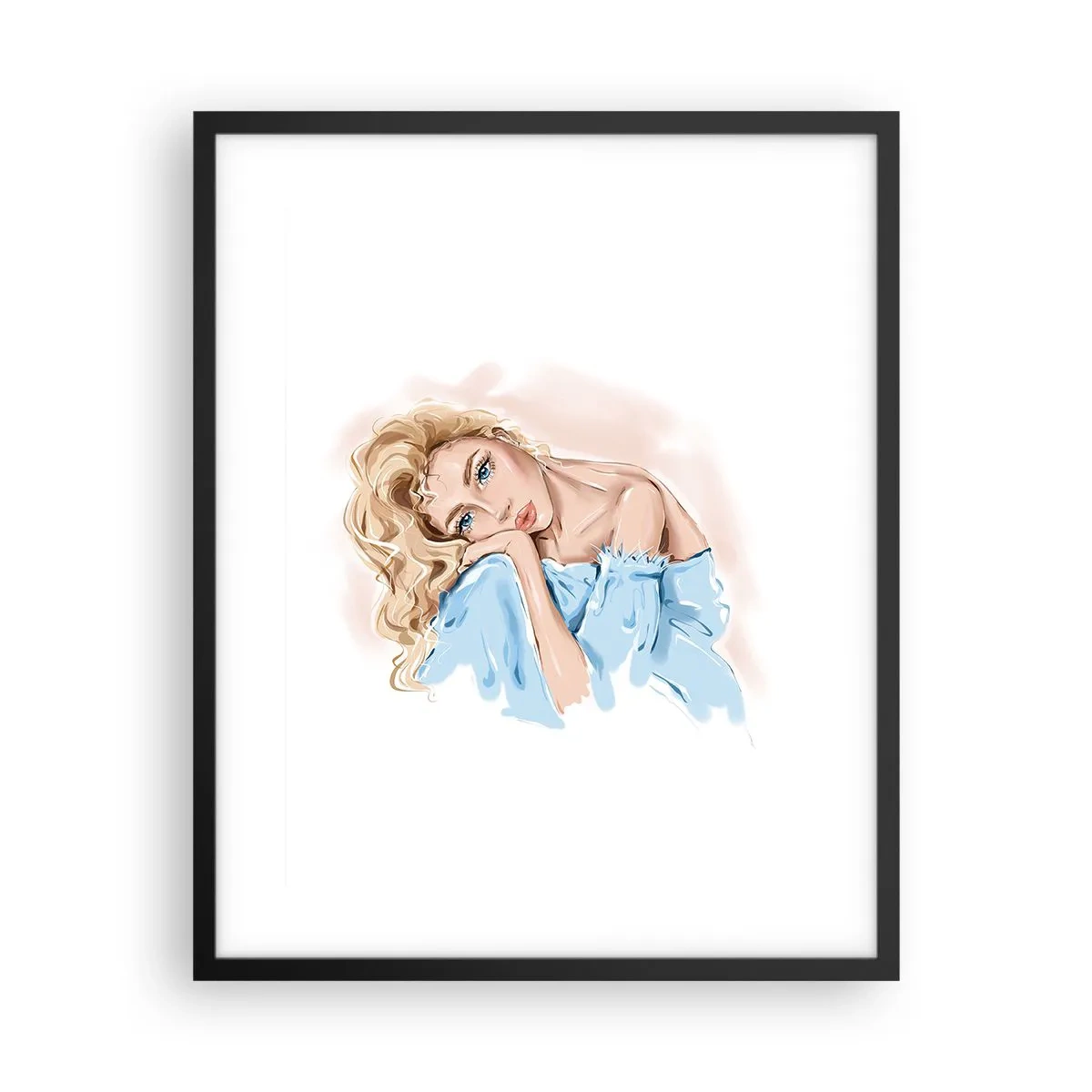 Plakat w czarnej ramie - Rozmarzona w błękicie - 40x50 cm