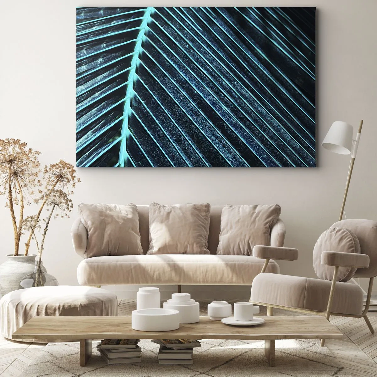 Obraz na płótnie - Makrofotografia liścia w odcieniach turkusu i granatu - 120x80cm - Faktura zieleni - Nowoczesna dekoracja ścienna do salonu, kuchni i sypialni ARTTOR