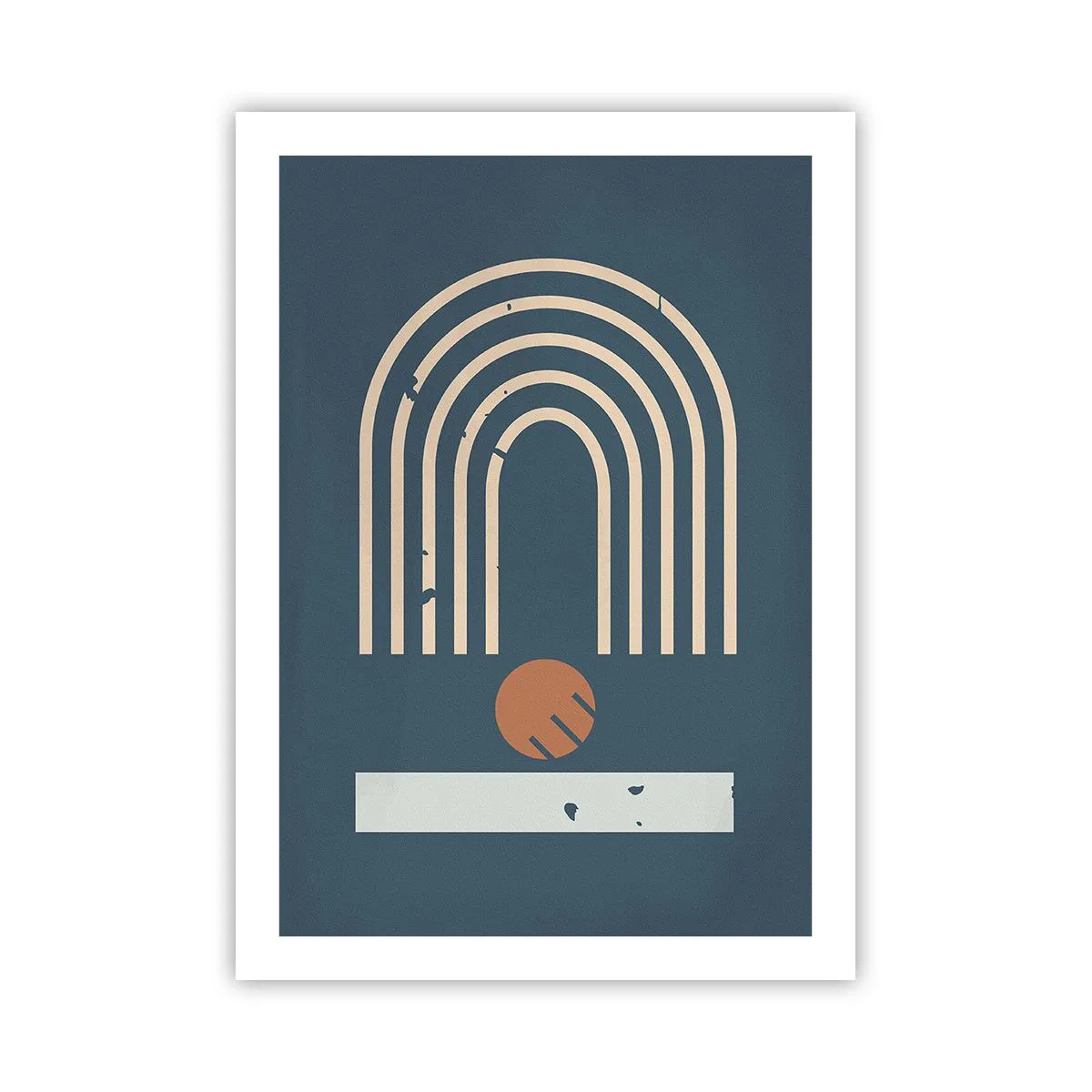 Plakat - Geometryczne łuki i kula na ciemnym tle - 50x70cm - Geometria na granacie - Nowoczesna dekoracja ścienna do salonu, kuchni i sypialni ARTTOR