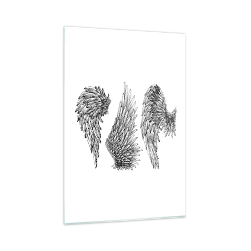 Obraz na szkle - Trzy czarno-białe szkice skrzydeł w minimalistycznym stylu - 80x120cm - I ty możesz zostać aniołem - Nowoczesna dekoracja ścienna do salonu i sypialni ARTTOR