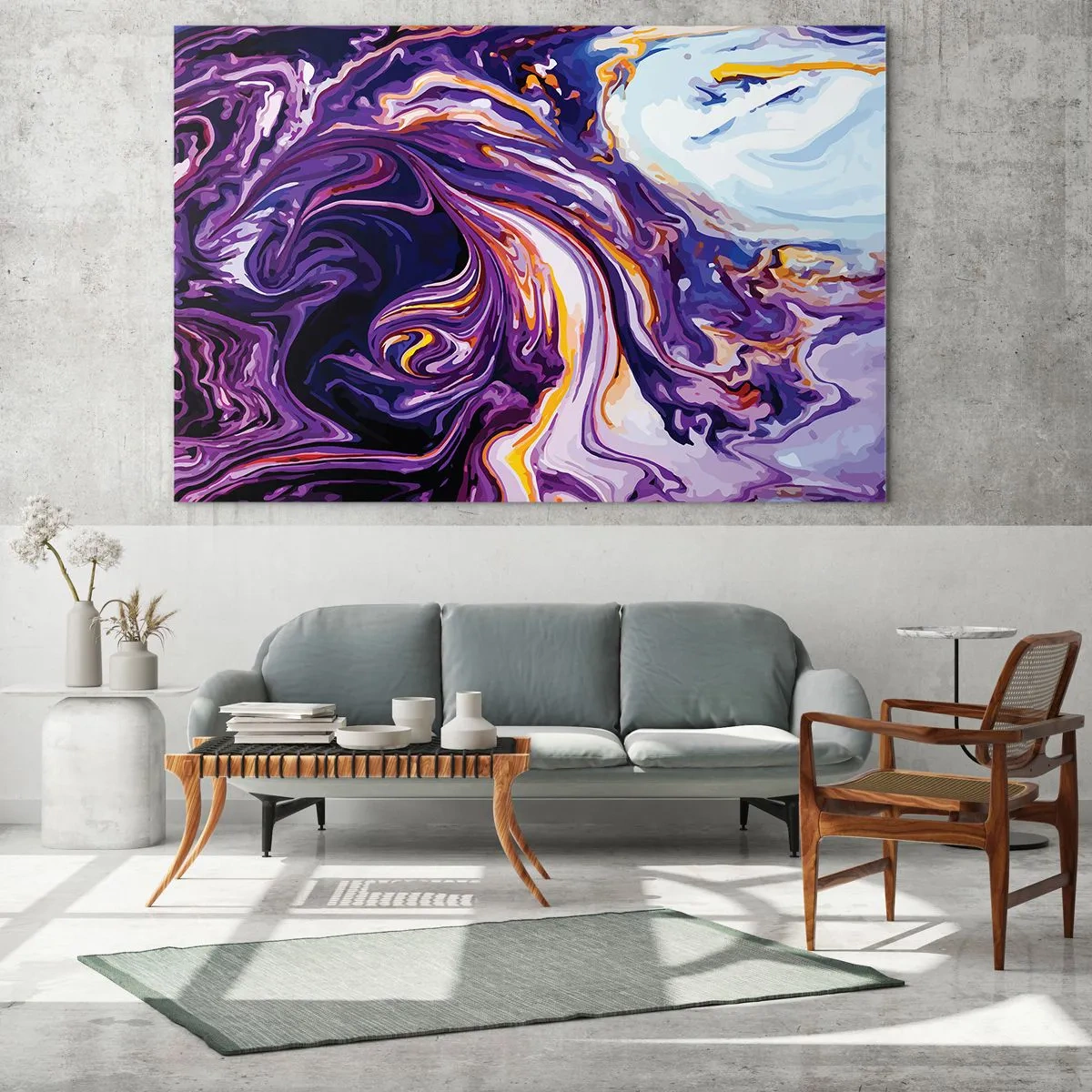 Obraz na szkle - Abstrakcyjny wzór w odcieniach fioletu i bieli z dynamicznymi liniami - 70x50cm - Zagięcie przetrzeni we fiolecie - Nowoczesna dekoracja ścienna do salonu i sypialni ARTTOR