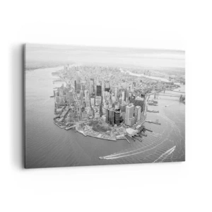 Obraz na płótnie - Widok na Manhattan z lotu ptaka w czerni i bieli - 100x70cm - Jak nie pokochać? - Nowoczesna dekoracja ścienna do salonu, kuchni i sypialni ARTTOR