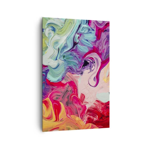 Obraz na płótnie - Abstrakcyjna kompozycja z żywymi, wirującymi kolorami i dynamiczną strukturą - 80x120cm - Narodziny barw - Nowoczesna dekoracja ścienna do salonu i sypialni ARTTOR