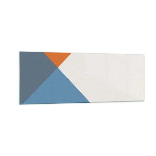 Obraz na szkle - Geometryczne trójkąty w odcieniach błękitu i pomarańczy - 140x50cm - Pod kątem… - Nowoczesna dekoracja ścienna do salonu i sypialni ARTTOR