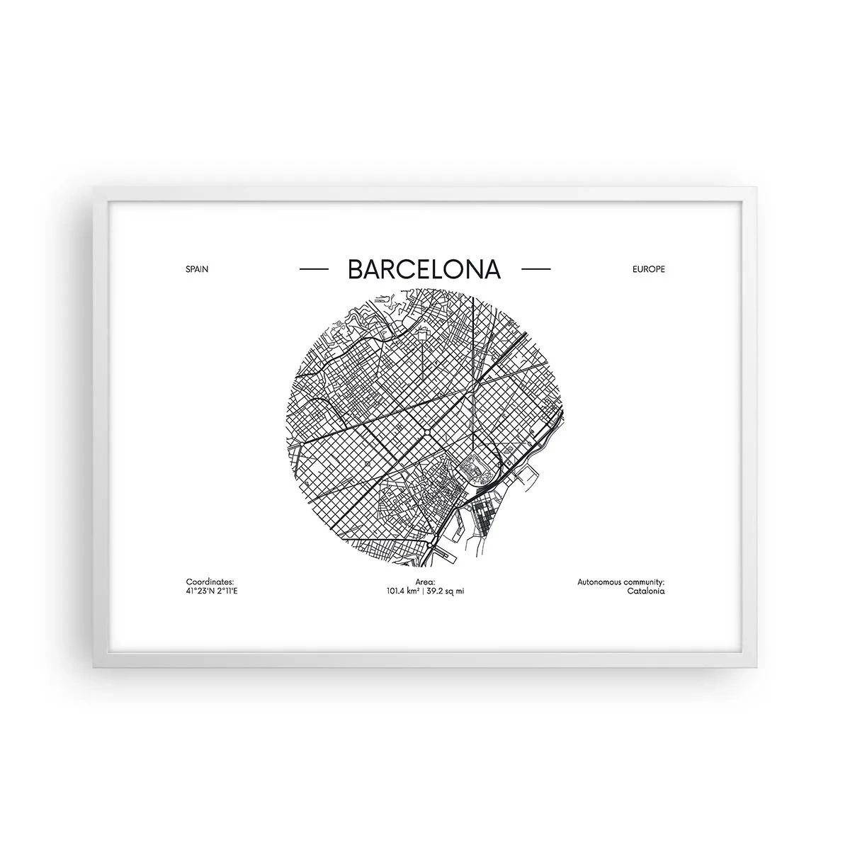 Plakat w białej ramie - Anatomia Barcelony - 70x50 cm