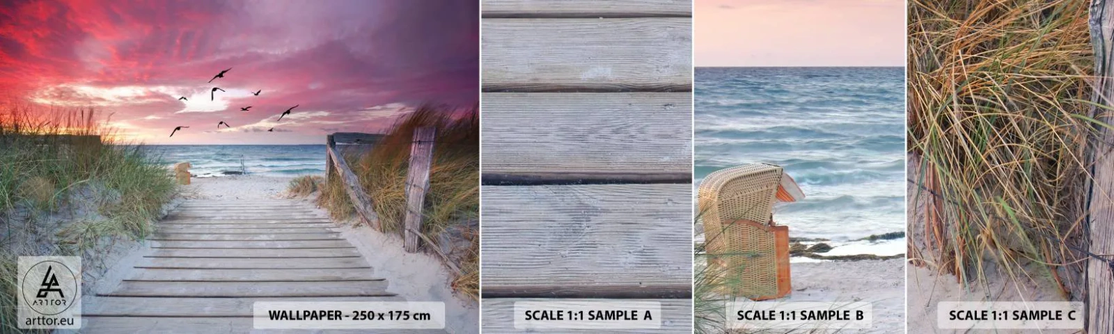 Fototapeta Próbka Samoprzylepna Deluxe Sticker - Bałtycka impresja - Krajobraz Morski, Plaża, Ptaki - 100x30 cm