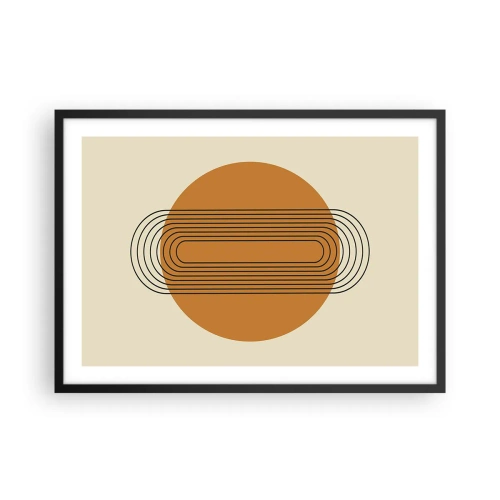 Plakat w czarnej ramie - Geometryczny wzór z pomarańczowym kołem i liniami - 70x50cm - Plan doskonały - Nowoczesna dekoracja ścienna do salonu i sypialni ARTTOR