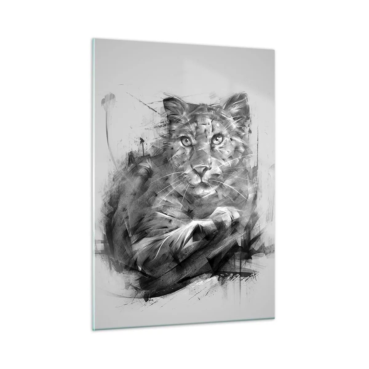 Obraz na szkle - Rysunek tygrysa w monochromatycznym stylu na jasnym tle - 50x70cm - Tak, słucham uważnie - Nowoczesna dekoracja ścienna do salonu, kuchni i sypialni ARTTOR