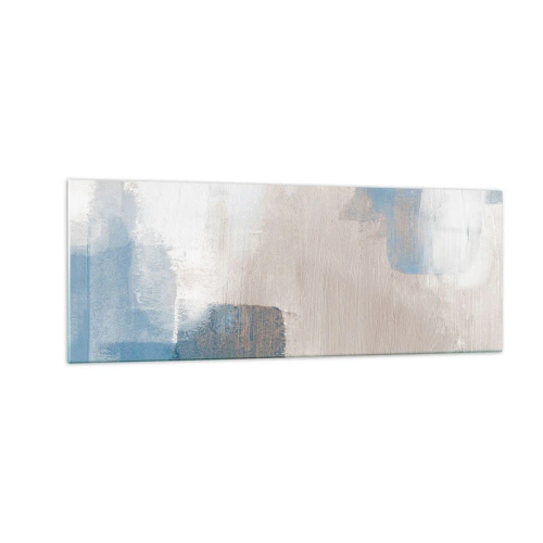 Obraz na szkle - Abstrakcyjne kształty w odcieniach błękitu i beżu - 140x50cm - Abstrakcja różowa za zasłoną błękitu - Nowoczesna dekoracja ścienna do salonu i sypialni ARTTOR