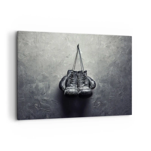 Obraz na płótnie - Stare rękawice bokserskie na tle ściany - 100x70cm - Czas walki i czas pokoju - Nowoczesna dekoracja ścienna do salonu, kuchni i sypialni ARTTOR