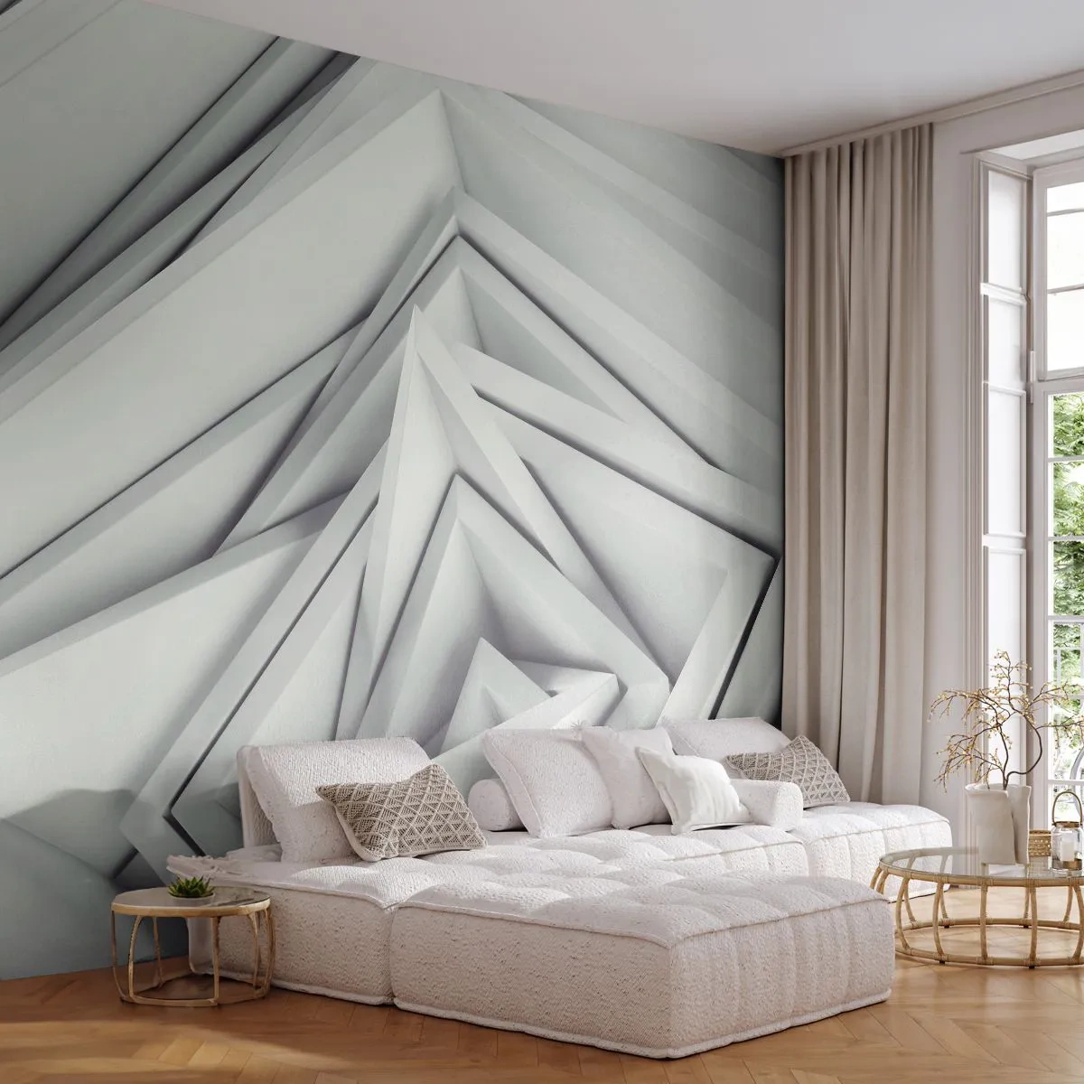 Fototapeta Premium Sand - Geometryczna kompozycja ostrych, trójkątnych form 3D - 100x70cm - Ostrych kątów pąkowie - Nowoczesna dekoracja ścienna do salonu, kuchni i sypialni ARTTOR