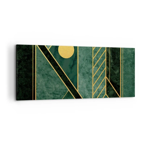 Obraz na płótnie - Geometria w zieleni i złocie z eleganckim wzorem - 120x50cm - Dynamika złota i lazuru - Nowoczesna dekoracja ścienna do salonu i sypialni ARTTOR