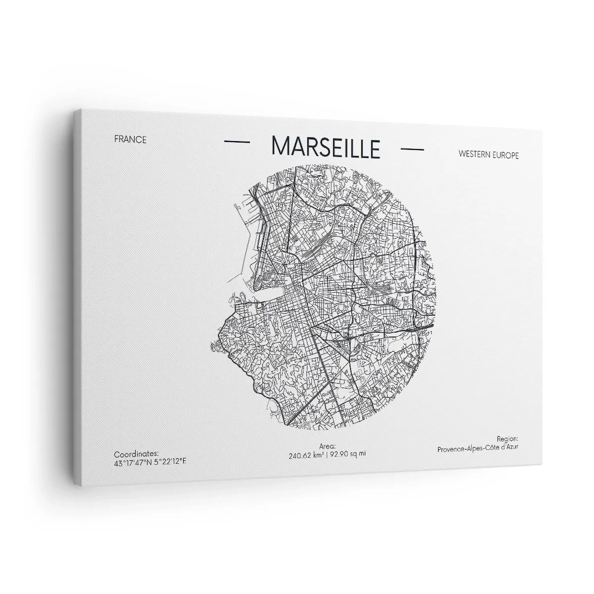 Obraz na płótnie - Mapa Marsylii w minimalistycznym stylu - 70x50cm - Anatomia Marsylii - Nowoczesna dekoracja ścienna do salonu i sypialni ARTTOR