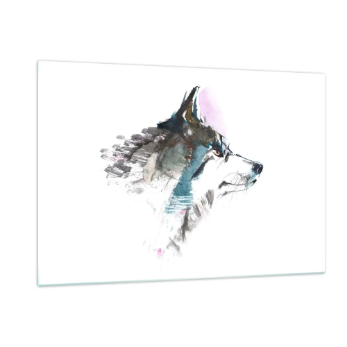 Obraz na szkle - Wilk w artystycznym stylu akwareli na białym tle - 120x80cm - O wilku mowa - Nowoczesna dekoracja ścienna do salonu, kuchni i sypialni ARTTOR