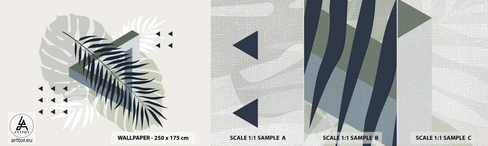 Fototapeta Próbka Premium Canvas - Natura i geometria – dwa porządki? - Monstera Liść, Liść Palmy, Grafika - 100x30 cm