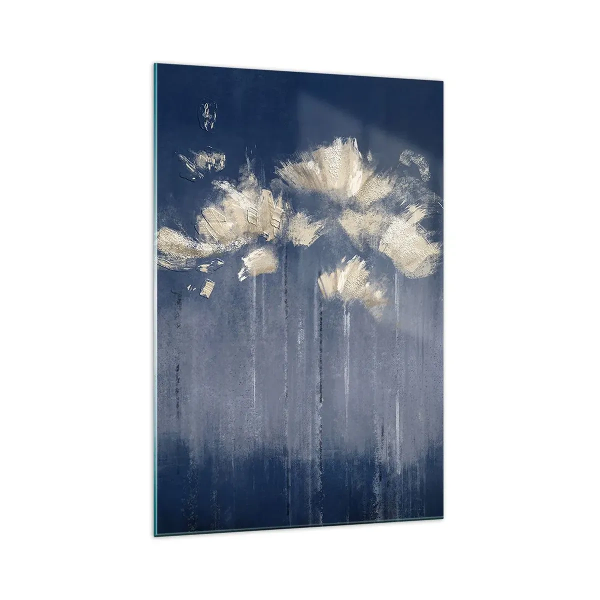 Obraz na szkle - Delikatne kwiaty na niebieskim tle - 70x100cm - Jak płatki na wietrze - Nowoczesna dekoracja ścienna do salonu i sypialni ARTTOR