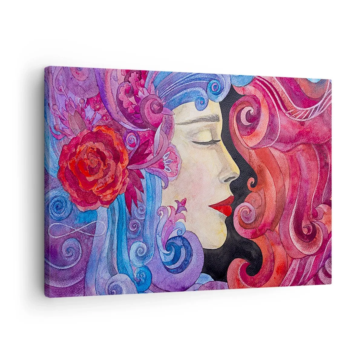 Obraz na płótnie - Kolorowy profil kobiety w artystycznym stylu - 70x50cm - Secesja wciąż żywa - Nowoczesna dekoracja ścienna do salonu i sypialni ARTTOR