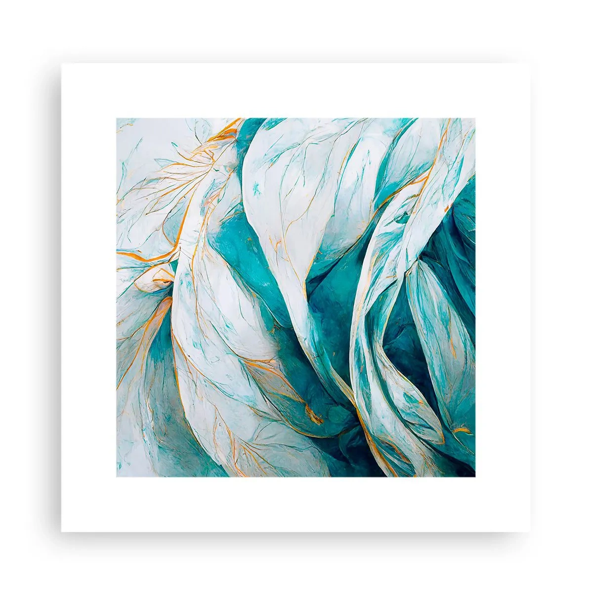 Plakat - Błękitna abstrakcja z motywem złota - 30x30 cm