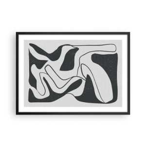 Plakat w czarnej ramie - Czarno-biała abstrakcja z organicznymi kształtami - 70x50cm - Abstrakcyjna zabawa w labiryncie - Nowoczesna dekoracja ścienna do salonu i sypialni ARTTOR